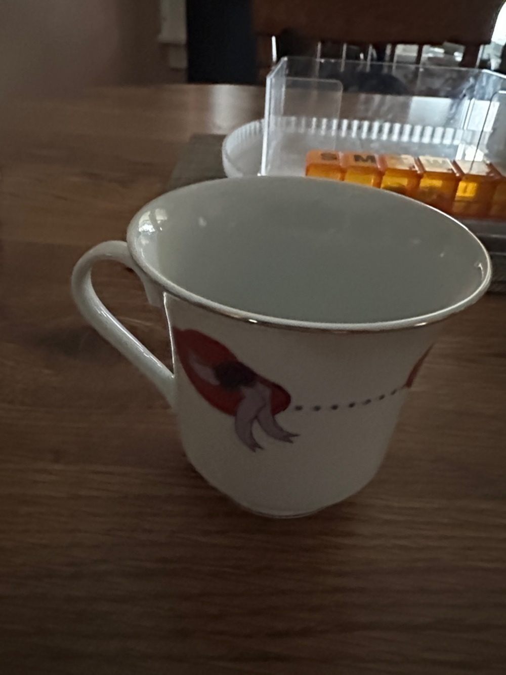 Darice White Porcelain Tea Cup with Red Floral Accent